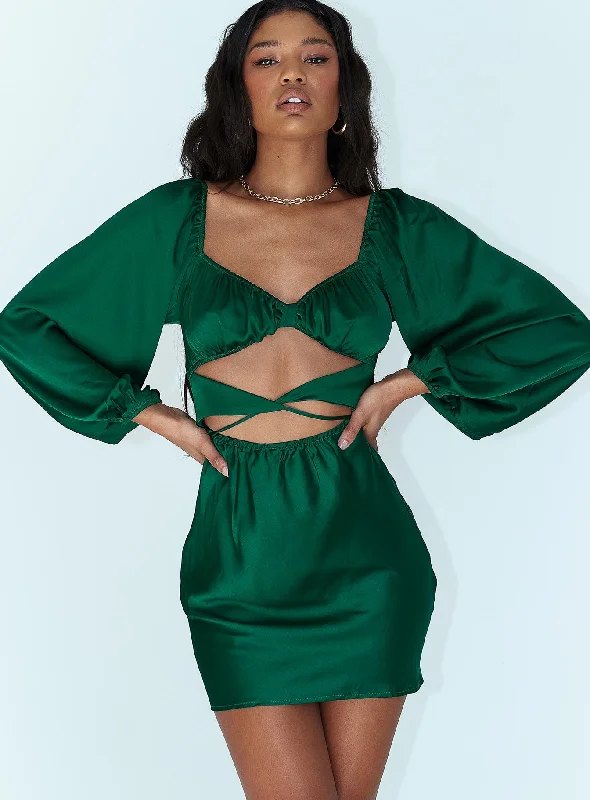 Birthday dresses for formal events with convertible sleeves and necklines -Nakita Long Sleeve Mini Dress Green Birthday dresses for formal events with convertible sleeves and necklines -Nakita Long Sleeve Mini Dress Green