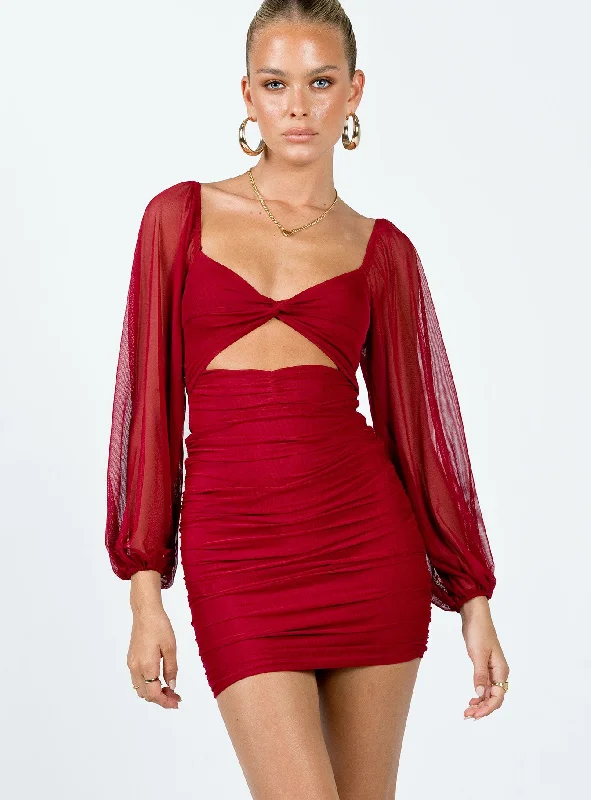 Birthday dresses for formal events with smart temperature regulation and comfort -Merley Long Sleeve Mini Dress Burgundy Birthday dresses for formal events with smart temperature regulation and comfort -Merley Long Sleeve Mini Dress Burgundy