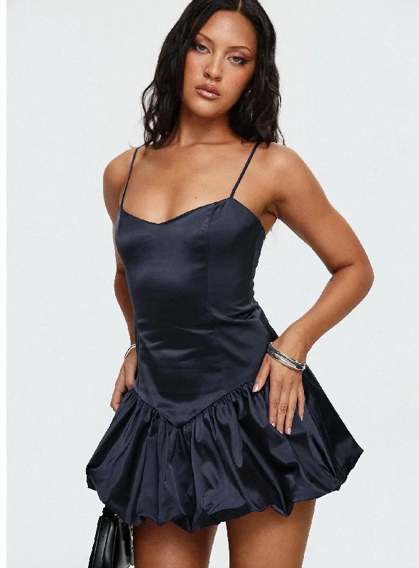 Metallic prom dresses for 2025 -Dollhouse Mini Dress Navy