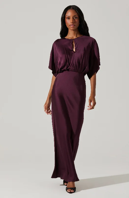 What to bring as a wedding guest emergency kit- -Angelle Satin Dolman Maxi Dress
