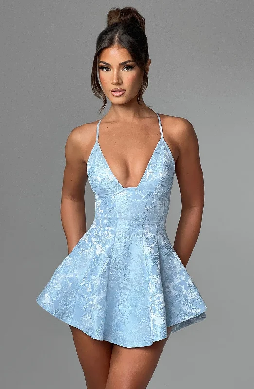 Formal gowns with sustainable materials and innovative technology integration for modern style and environmental sustainability -Leila Playsuit - Blue Formal gowns with sustainable materials and innovative technology integration for modern style and environmental sustainability -Leila Playsuit - Blue