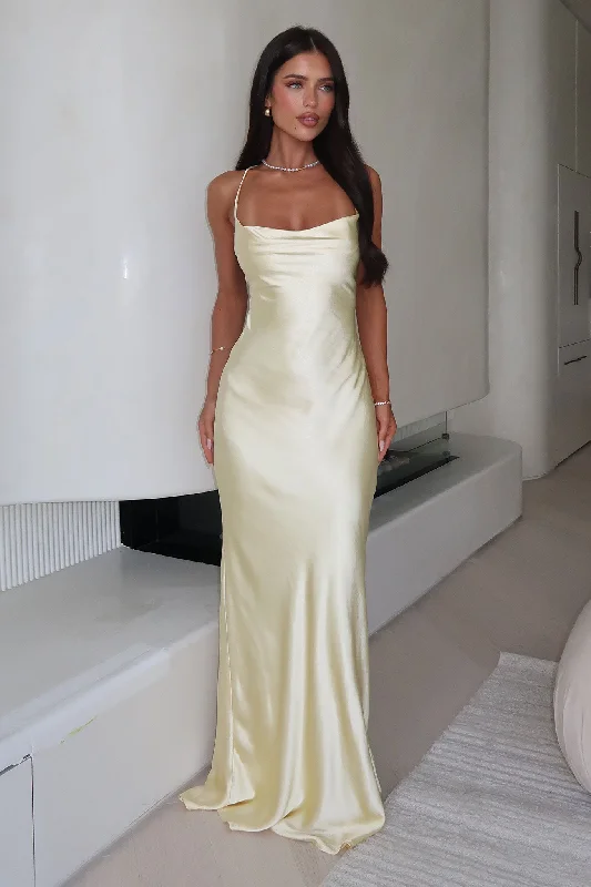 Starlette Cowl Neck Satin Maxi Dress - Yellow