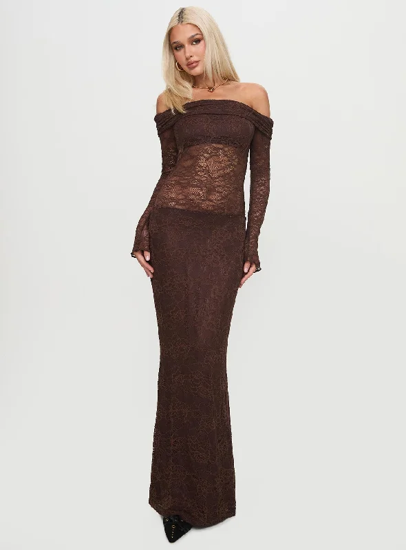 Wedding guest gift ideas for destination weddings- -Make Your Mark Off Shoulder Maxi Dress Chocolate Wedding guest gift ideas for destination weddings- -Make Your Mark Off Shoulder Maxi Dress Chocolate