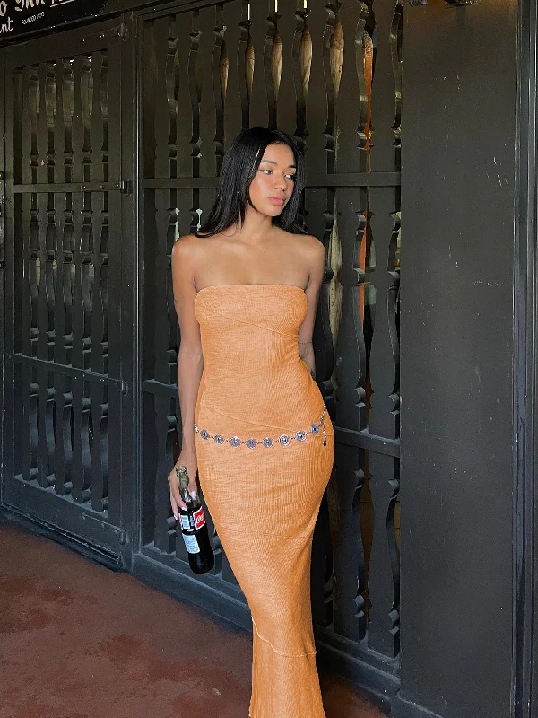 Guest outfit ideas using mix-and-match separates- -Oscar Midi Dress Orange