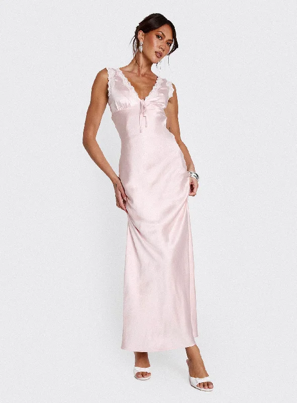 Prom dresses for formal events with luxurious fabrics -Liliya Lace Maxi Dress Pink