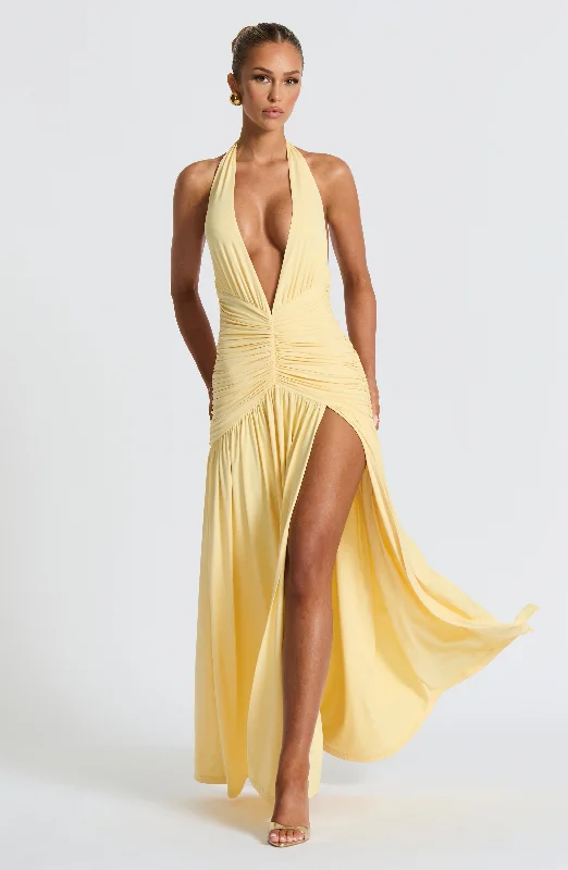 Metallic prom dresses for 2025 -Melania Maxi Dress - Lemon