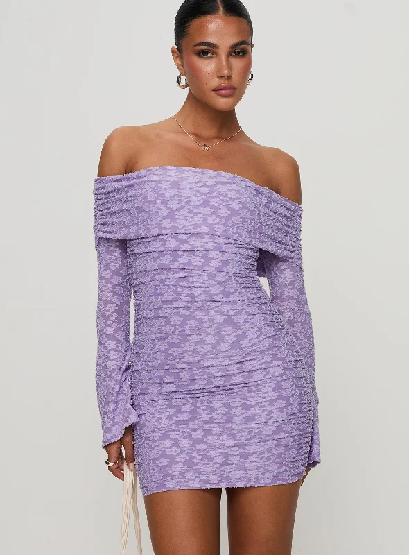 Birthday dresses for summer with breathable and cooling fabrics -Intereste Long Sleeve Mini Dress Purple Birthday dresses for summer with breathable and cooling fabrics -Intereste Long Sleeve Mini Dress Purple