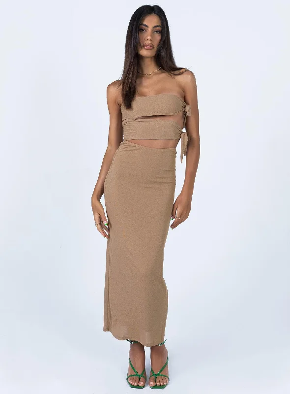 Party dresses for special occasions with personalized messages and quotes for a personal and meaningful touch -Catherine Maxi Dress Brown