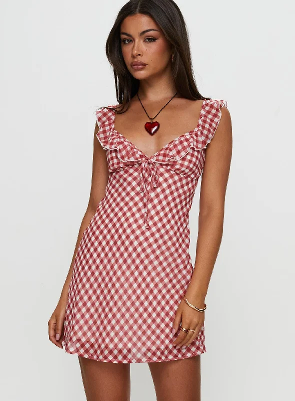 Party dresses for special occasions with personalized messages and quotes -Marseilla Mini Dress Red Check Party dresses for special occasions with personalized messages and quotes -Marseilla Mini Dress Red Check