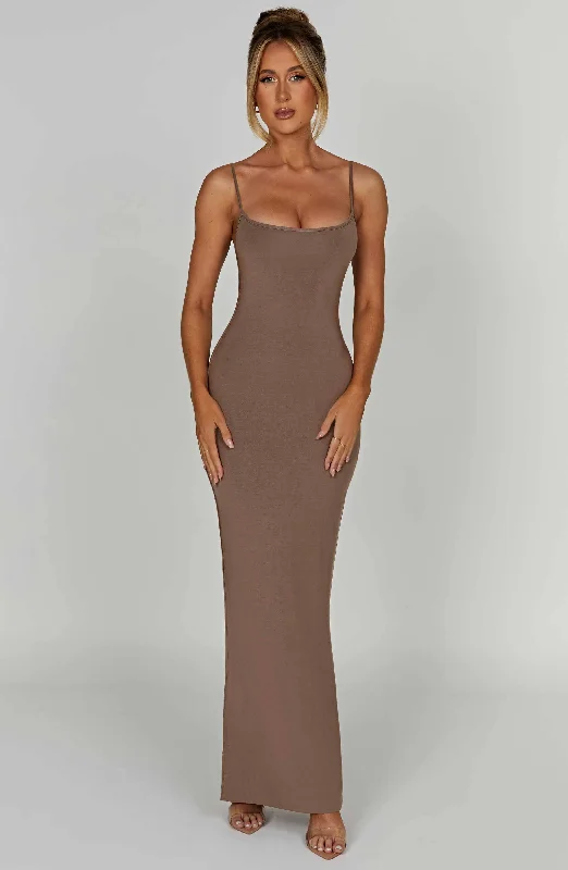 Party dresses for formal events with floral patterns and pastel colors -Saskia Maxi Dress - Mocha Party dresses for formal events with floral patterns and pastel colors -Saskia Maxi Dress - Mocha