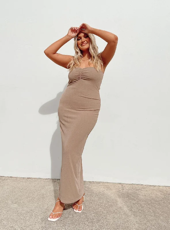 Formal birthday dresses with sophisticated designs and luxurious fabrics for formal galas and high-end events -Charm Strapless Maxi Dress Brown Formal birthday dresses with sophisticated designs and luxurious fabrics for formal galas and high-end events -Charm Strapless Maxi Dress Brown