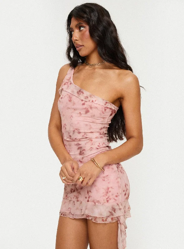 Prom dresses for summer with sun protection and breathable fabrics -Bramwell One Shoulder Mini Dress Pink Tall