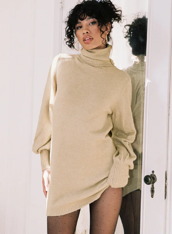 Party dresses for summer with breathable and cooling fabrics for comfort and relaxation -Zahara Sweater Mini Dress Beige