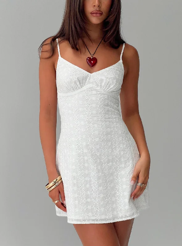 Prom dresses for summer with breathable and cooling fabrics for comfort and relaxation -Jaye Mini Dress White Broderie Prom dresses for summer with breathable and cooling fabrics for comfort and relaxation -Jaye Mini Dress White Broderie