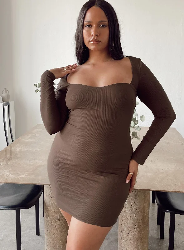 Corset dresses for formal events with convertible sleeves and necklines -Nolan Mini Dress Brown Curve