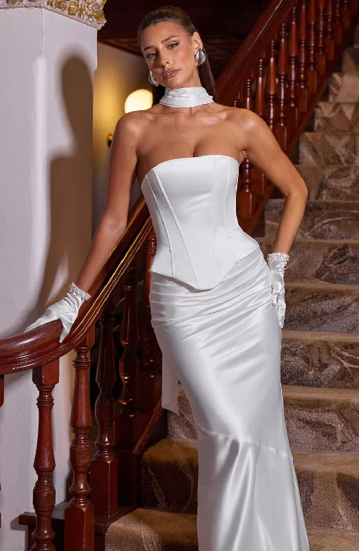 Plus-size bridal gowns with chiffon and lace -Constance Corset - Ivory
