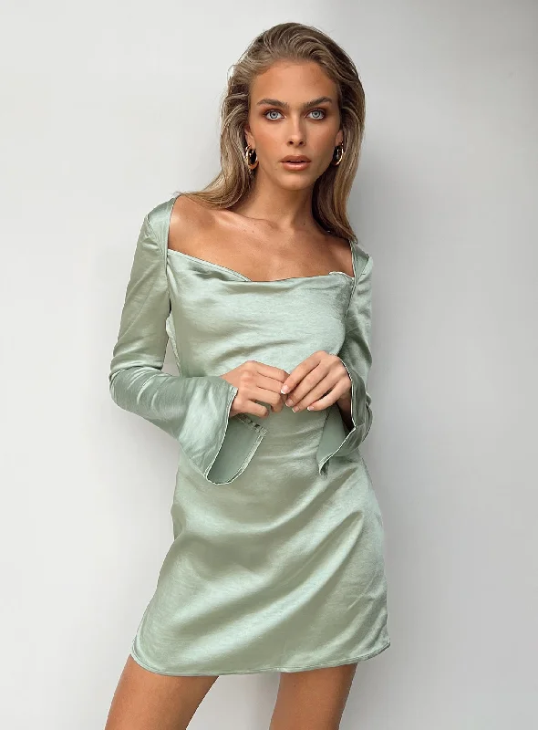 Birthday dresses for summer with sun protection and breathable fabrics for comfort and safety -Maia Long Sleeve Mini Dress Green Birthday dresses for summer with sun protection and breathable fabrics for comfort and safety -Maia Long Sleeve Mini Dress Green