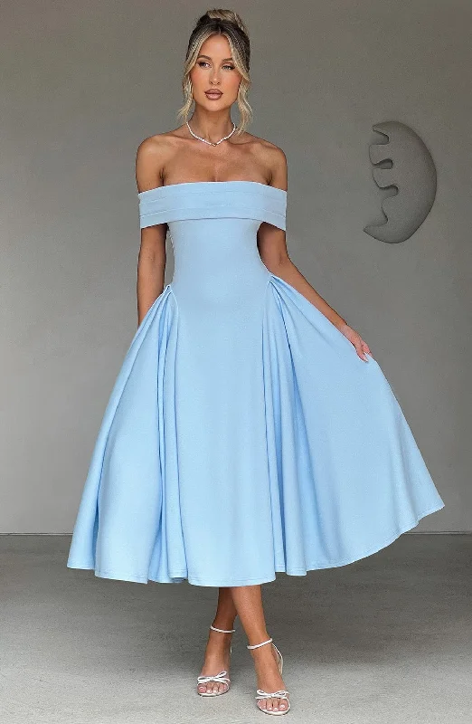Party dresses with eco-friendly materials and sustainable production for environmental awareness and responsibility -Miranda Midi Dress - Blue Party dresses with eco-friendly materials and sustainable production for environmental awareness and responsibility -Miranda Midi Dress - Blue