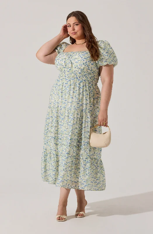 Plus Size - Cream blue floral