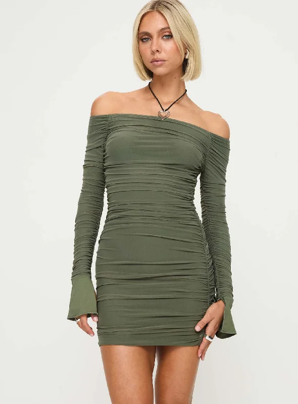 Birthday dresses for special occasions with custom designs and embroidery for exclusivity and uniqueness -Moreno Long Sleeve Mini Dress Olive Birthday dresses for special occasions with custom designs and embroidery for exclusivity and uniqueness -Moreno Long Sleeve Mini Dress Olive