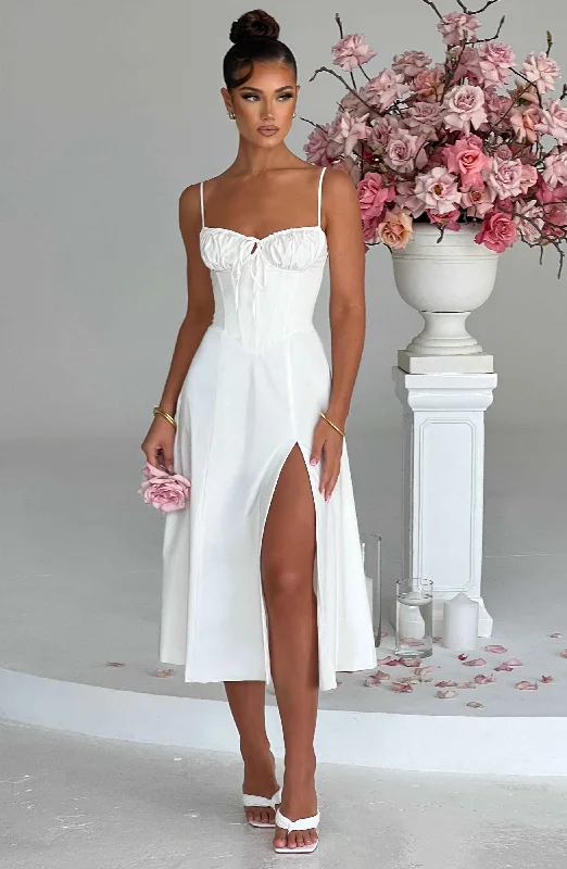 Wedding gowns with sheath silhouettes -Deanna Midi Dress - Ivory