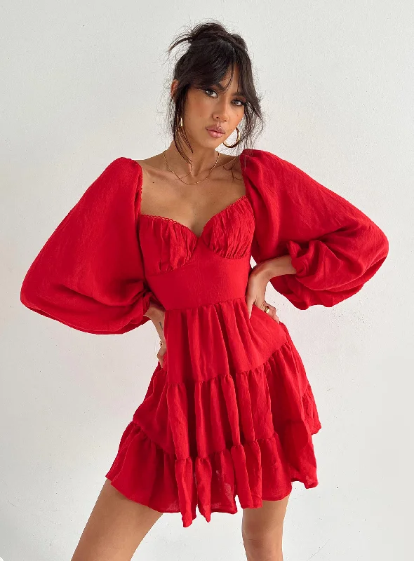 Birthday dresses for special occasions with custom designs and embroidery for exclusivity and uniqueness -Danny Long Sleeve Mini Dress Red Birthday dresses for special occasions with custom designs and embroidery for exclusivity and uniqueness -Danny Long Sleeve Mini Dress Red