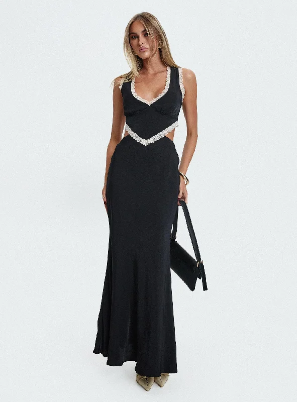 Formal gowns for formal galas with unique cultural influences -Keila Lace Trim Maxi Dress Black / Cream