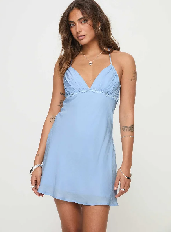 Party dresses with eco-friendly materials and sustainable production for environmental awareness and responsibility -Sagi Mini Dress Blue