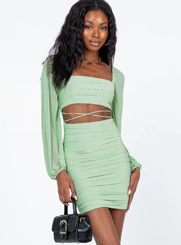 Corset dresses with convertible necklines and sleeves for versatility and styling flexibility -Courtney Long Sleeve Mini Dress Green Corset dresses with convertible necklines and sleeves for versatility and styling flexibility -Courtney Long Sleeve Mini Dress Green