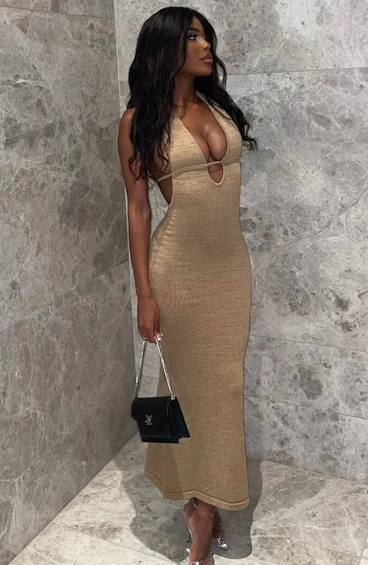 Party dresses for formal events with bold, vibrant colors and metallic accents for a modern and trendy style -Lilliana Maxi Dress - Beige Party dresses for formal events with bold, vibrant colors and metallic accents for a modern and trendy style -Lilliana Maxi Dress - Beige