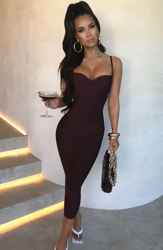 Party dresses with metallic colors and sequins for formal parties and special occasions to dazzle and impress -Mayra Bandage Maxi Dress - Chocolate Party dresses with metallic colors and sequins for formal parties and special occasions to dazzle and impress -Mayra Bandage Maxi Dress - Chocolate
