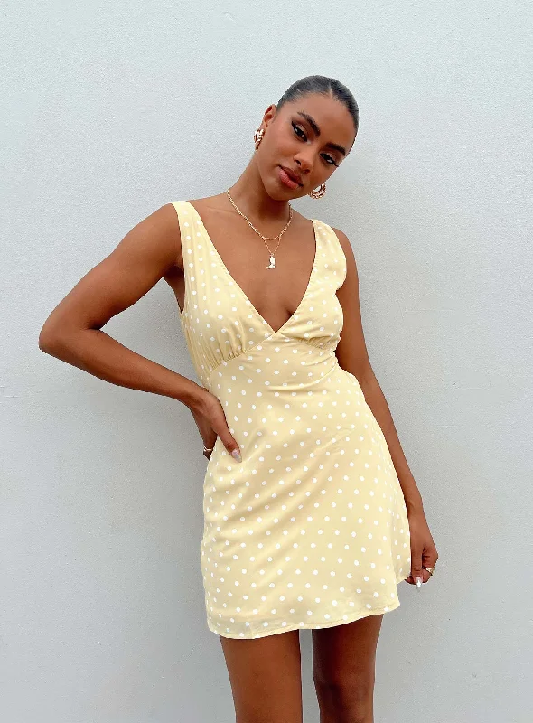 Party dresses with smart health monitoring features -Nellie Mini Dress Yellow Polka Dot Party dresses with smart health monitoring features -Nellie Mini Dress Yellow Polka Dot