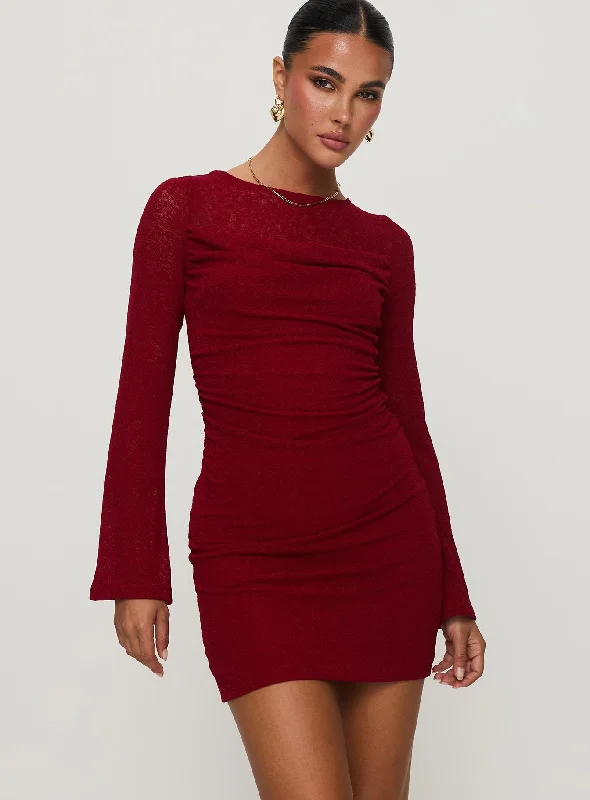 Prom dresses with bold, vibrant colors for summer -Epiphany Long Sleeve Mini Dress Burgundy Prom dresses with bold, vibrant colors for summer -Epiphany Long Sleeve Mini Dress Burgundy