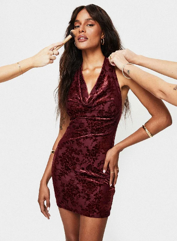 Formal party dresses with luxurious fabrics and sophisticated designs for formal events and galas -Carlso Halter Mini Dress Burgundy Formal party dresses with luxurious fabrics and sophisticated designs for formal events and galas -Carlso Halter Mini Dress Burgundy
