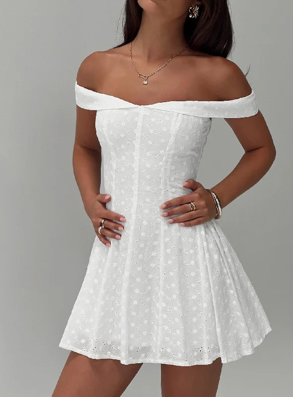 Formal party dresses with sophisticated designs and luxurious fabrics for formal galas and high-end events -Rosebud Broderie Off The Shoulder Mini Dress White Formal party dresses with sophisticated designs and luxurious fabrics for formal galas and high-end events -Rosebud Broderie Off The Shoulder Mini Dress White