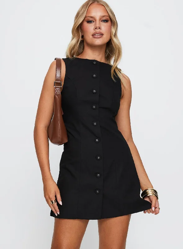 Prom dresses with personalized embroidery -Common Sense Mini Dress Black