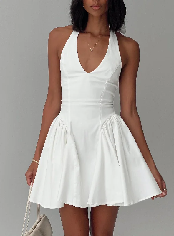 Formal party dresses for formal events with classic silhouettes and vintage-inspired accessories for a classic look -Karisse Halter Mini Dress White Formal party dresses for formal events with classic silhouettes and vintage-inspired accessories for a classic look -Karisse Halter Mini Dress White