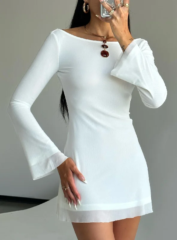 Convertible graduation dresses that transform into separates- -Lukea Long Sleeve Mini Dress White