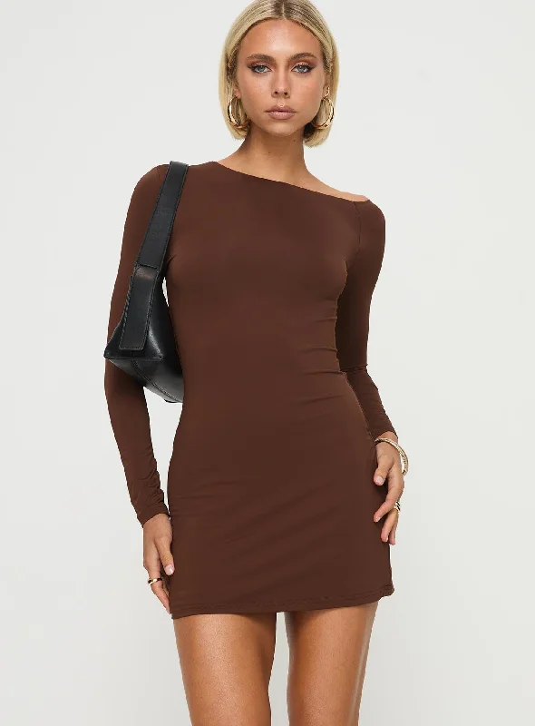 Formal corset dresses for formal events with classic silhouettes and vintage-inspired accessories for a classic look -Kataline Long Sleeve Mini Dress Chocolate Formal corset dresses for formal events with classic silhouettes and vintage-inspired accessories for a classic look -Kataline Long Sleeve Mini Dress Chocolate