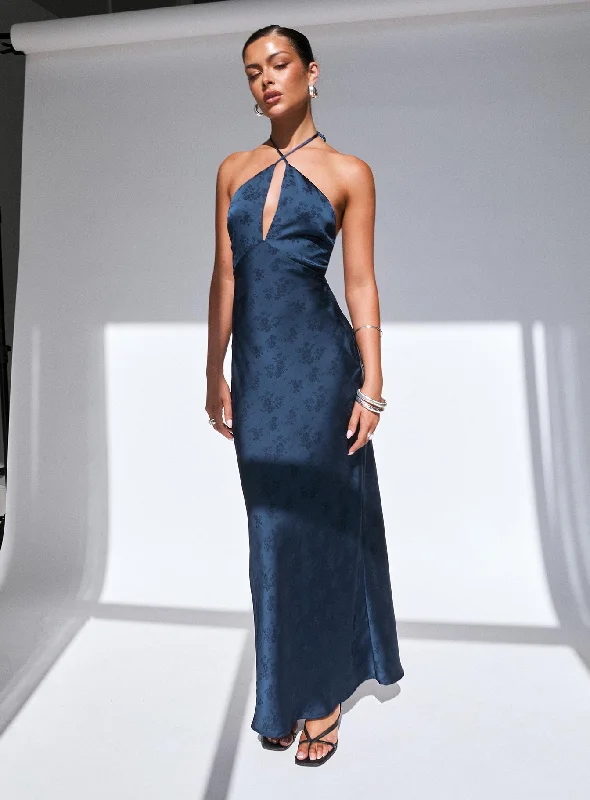 Prom dresses for spring with pastel colors and floral patterns for a fresh look -Limosina Halter Maxi Dress Navy Prom dresses for spring with pastel colors and floral patterns for a fresh look -Limosina Halter Maxi Dress Navy