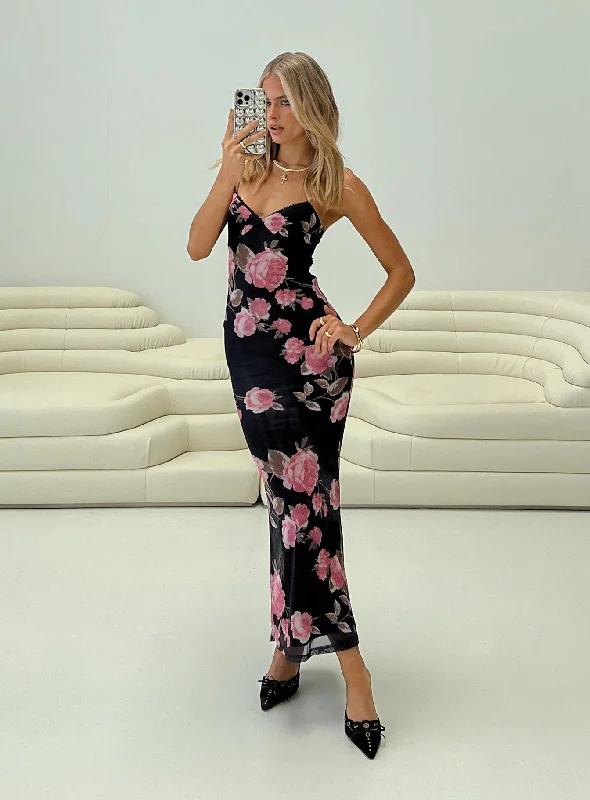 Formal birthday dresses with sophisticated designs and luxurious fabrics for formal galas and high-end events -Manolis Maxi Dress Black / Floral Formal birthday dresses with sophisticated designs and luxurious fabrics for formal galas and high-end events -Manolis Maxi Dress Black / Floral