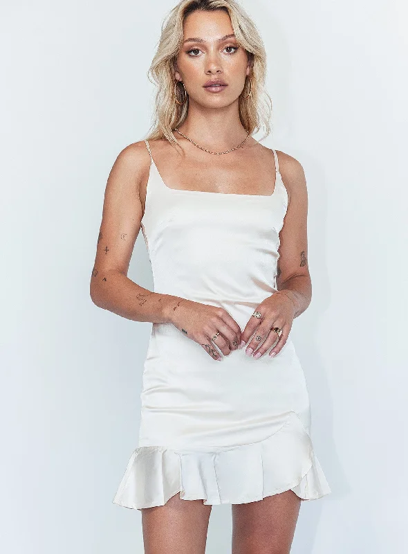 Birthday dresses with metallic accents and glitter for parties and celebrations to shine -Kiribati Mini Dress Champagne Satin Birthday dresses with metallic accents and glitter for parties and celebrations to shine -Kiribati Mini Dress Champagne Satin