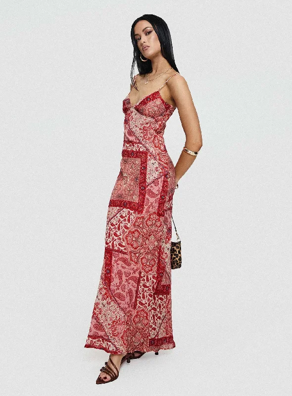 Birthday dresses with metallic accents and glitter for parties and celebrations to shine and impress -Sugar Plum Maxi Dress Red Paisley Birthday dresses with metallic accents and glitter for parties and celebrations to shine and impress -Sugar Plum Maxi Dress Red Paisley