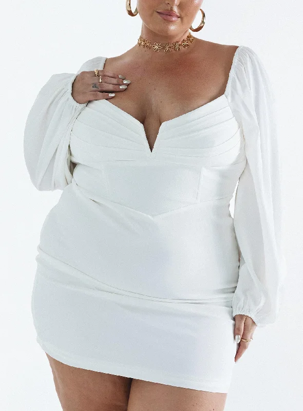 Corset dresses for formal events with convertible sleeves and necklines for flexibility and style versatility -Zoella Long Sleeve Mini Dress White Curve