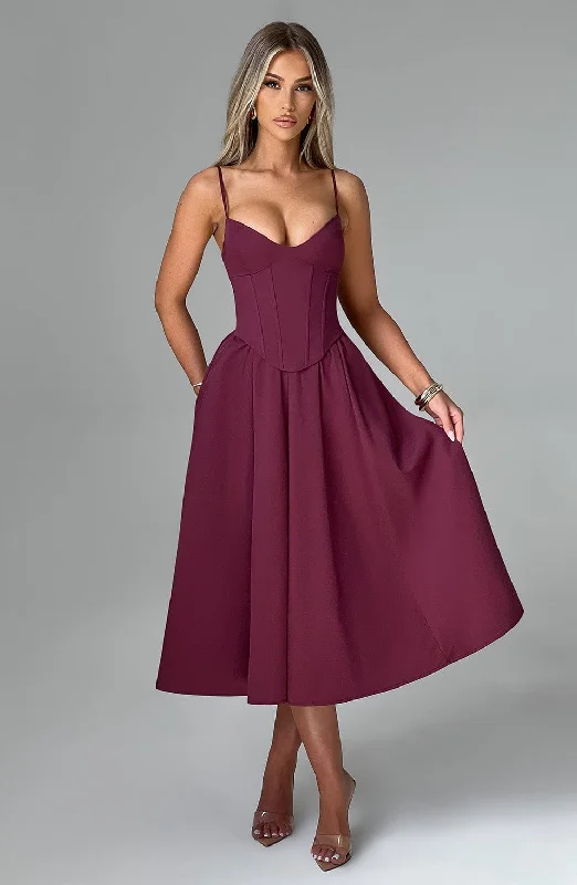 Formal corset dresses with luxurious fabrics and sophisticated designs for formal events and high-end galas -Mariella Midi Dress - Cherry Lacquer Formal corset dresses with luxurious fabrics and sophisticated designs for formal events and high-end galas -Mariella Midi Dress - Cherry Lacquer