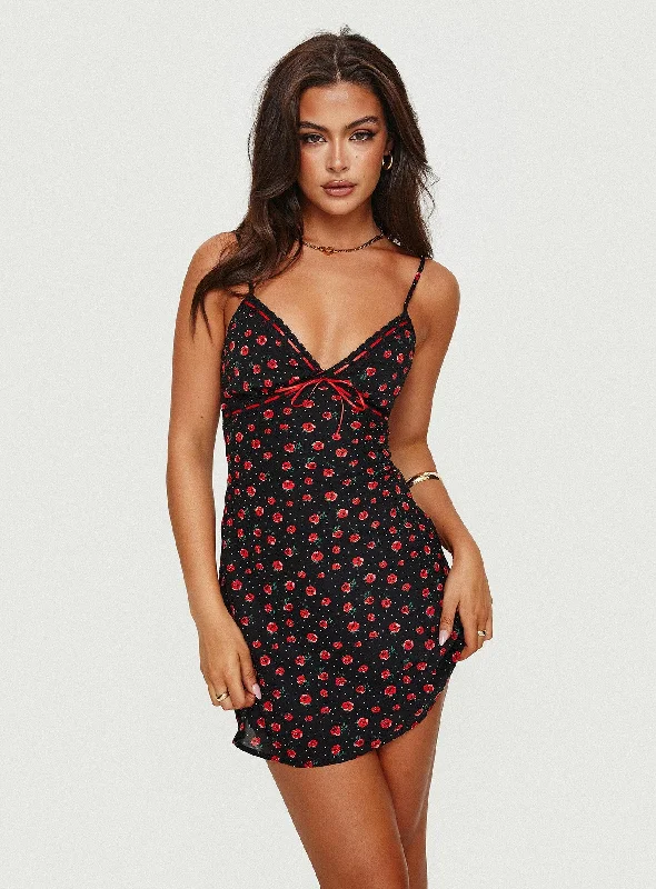 Party dresses with convertible necklines and sleeves for versatility and styling flexibility -Karena Mini Dress Black / Red Floral Party dresses with convertible necklines and sleeves for versatility and styling flexibility -Karena Mini Dress Black / Red Floral