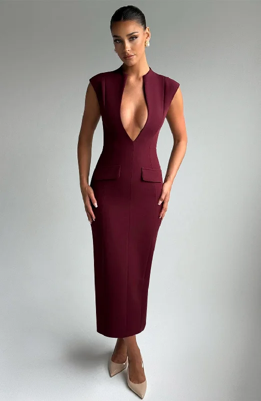 Party dresses for special occasions with custom designs and embroidery for exclusivity and uniqueness -Nellie Midi Dress - Cherry Lacquer Party dresses for special occasions with custom designs and embroidery for exclusivity and uniqueness -Nellie Midi Dress - Cherry Lacquer