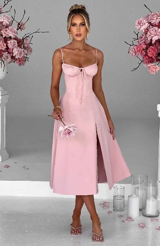 Party dresses for formal events with convertible sleeves and necklines for flexibility and style versatility -Deanna Midi Dress - Blush Party dresses for formal events with convertible sleeves and necklines for flexibility and style versatility -Deanna Midi Dress - Blush