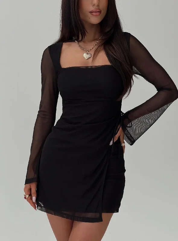 Formal gowns with vintage-inspired accessories -Martinez Long Sleeve Mini Dress Black Formal gowns with vintage-inspired accessories -Martinez Long Sleeve Mini Dress Black