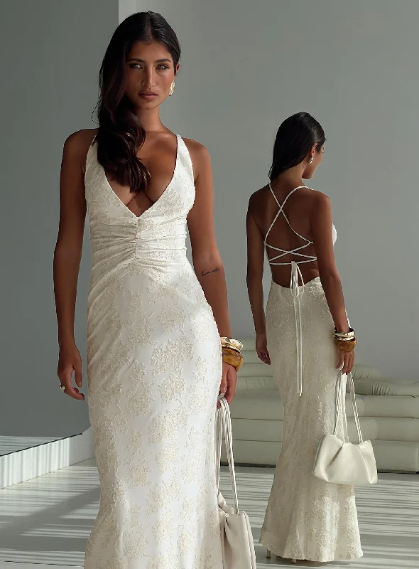 Prom dresses with metallic accents and glitter -Starcrossed Halter Maxi Dress Cream Prom dresses with metallic accents and glitter -Starcrossed Halter Maxi Dress Cream